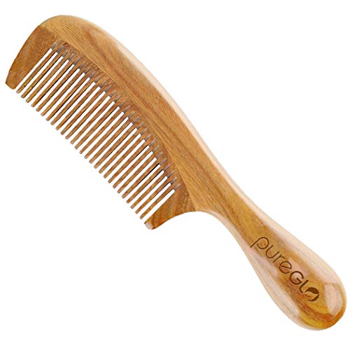 Green Sandalwood Hair Comb | No Static Detangling Natural Aroma Handmade Wooden Buffalo Horn Comb | Fine Tooth Comb Poly Bag