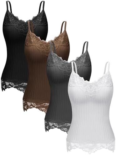 Fourluoo Womens Long Lace Tank Tops lace Camisole Patchwork Tops for Women