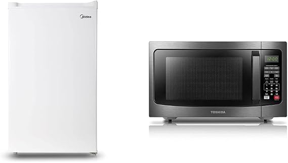 Midea WHS-109FW1 Upright Freezer, 3.0 Cubic Feet, White & TOSHIBA EM131A5C-BS Countertop Microwave Ovens 1.2 Cu Ft, 12.4" Removable Turntable Smart Humidity Sensor 12 Auto Menus Mute Function