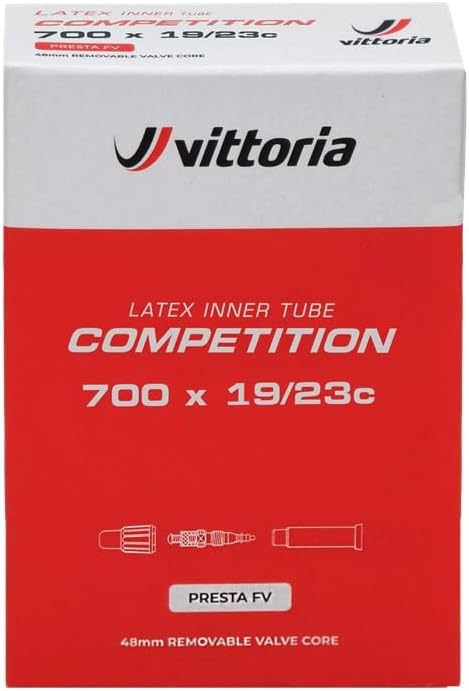 Vittoria Competition Latex Inner Tube Presta 48 mm Removable Core Lightweight, Supple & Fast Rolling Bicycle Tube for Road, All-Road & MTB 70019/23, 70025/28, 70030/38