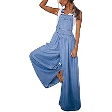 Bengbobar Denim Bib Overalls Pants Pocketed Jeans Jumpsuits Women's Loose Wide Leg Sleeveless Solid Color Daily Jeans Pants