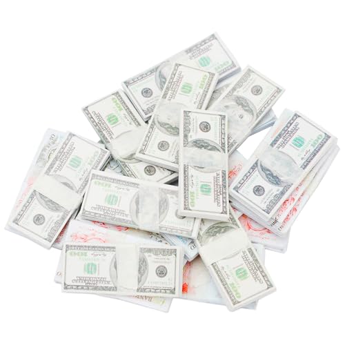 ONEST 300 Pieces Mini Fake Money for House Miniature Play Copy Dollars Scene Model Mini Pound Dollar Bills Set for House Accessories