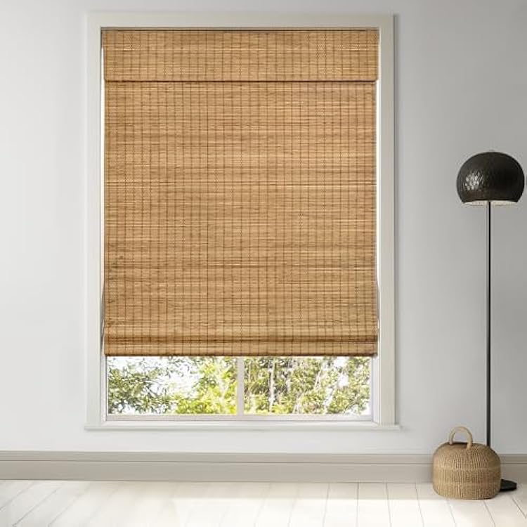 LazBlinds Cordless Bamboo Roman Shades, Privacy Blinds for Interior Windows, Room Darkening Roll Up Bamboo Blinds for Home & Patio, 20 W x 64 H, Highfield Teak