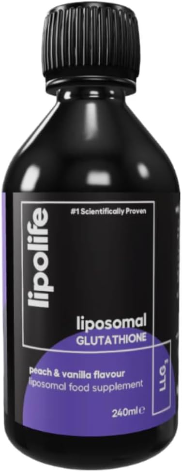 Lipsomal Glutathione Liquid 240ml - Peach & Vanilla Flavour - lipolife Glutathione Supplement for Detox & Antioxidant Support, High Absorption, Reduced Glutathione, 48 Servings, LLG3