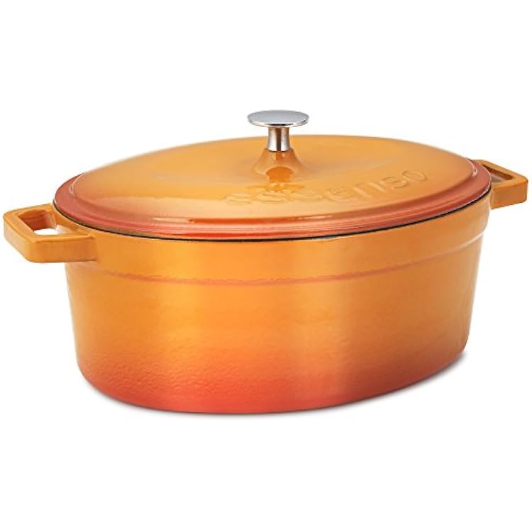 Chambery 3 Layer Enameled Orange Cast Iron Oval Dutch Oven 4.3 qt