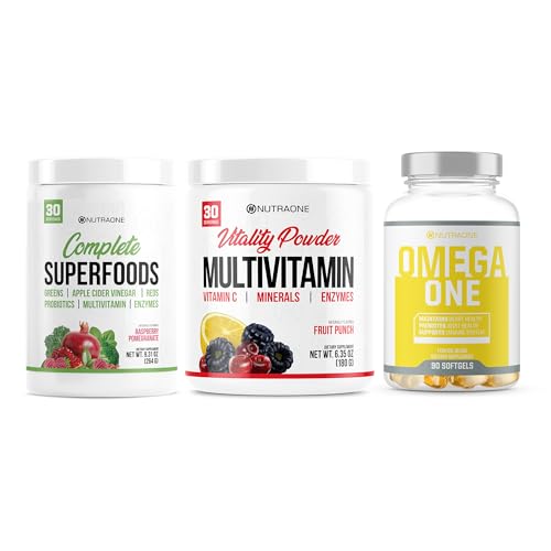 NutraOne Complete Superfoods Greens & Reds Blend - Vitality Vitamin Powder and Mineral Supplement - OmegaOne Omega-3 Fish Oil Supplement - Get Healthy Bundle