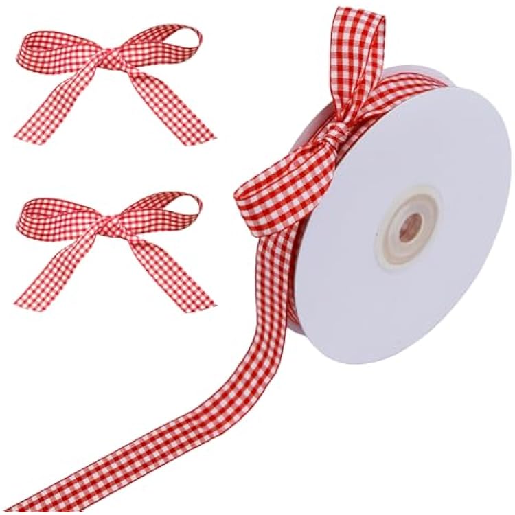 35 Yard Red and White Gingham Ribbon Picnic Craft Ribbon Christmas Wired Edge Plaid Ribbon for Crafts Hair Accessories Craft and Christmas Tree Gift Wrapping1 Piece