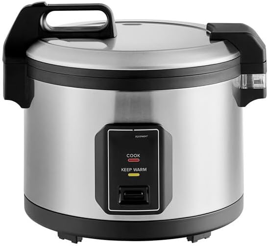 Commercial Rice Cooker and Warmer, 60 Cup Capacity, Stainless Steel, Electric 1550W, Hinged Lid, Non-Stick Pot, 18x15.5x15.4 Inches, Silver