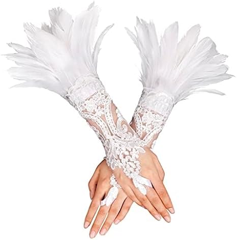 JEGERMIG Gothic Black Lace Feather Fingerless Gloves with Long Sleeves Wrist Cuffs Women's Costume Accessory