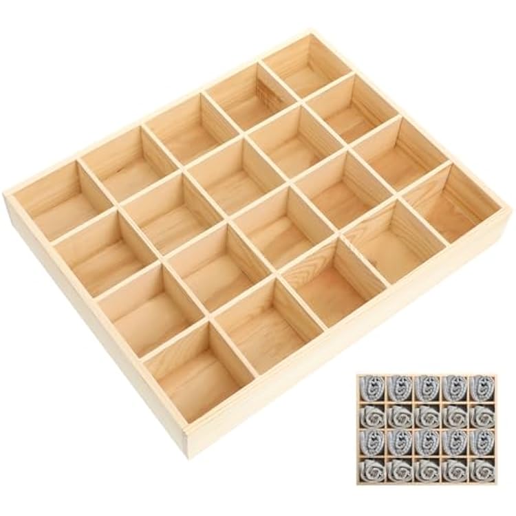 Ciieeo Wooden Drawer Organizer Box 13.38X10.62X1.96In Multi-Compartment Storage Divider for Socks Underwear Keys Home Closet Organization