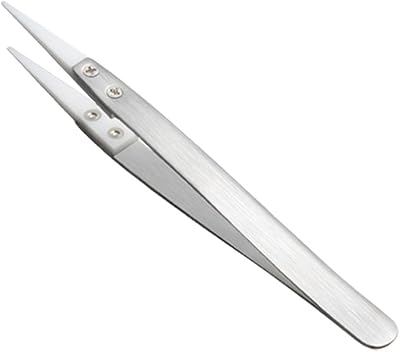 Insulated Non-Magnetic Steel Tweezers Straight Curved Ceramic Tip Stainless Steel Handle Electrical Clip Insulated Non-Magnetic Electrician Tweezers