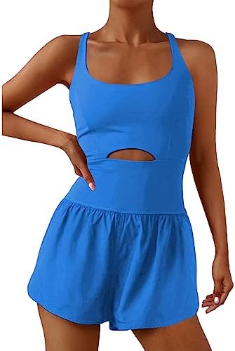 Mmoneyake Womens Rompers Workout One Piece Jumpsuit Casual Onesie Unitard Bodysuits Sleeveless Overalls Yoga Exercise Clothes