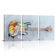 HOMEOART Music Wall Art Guitar Painting Canvas Prints Musical Wall Decor Framed Artwork for Music Studio Decor (16inchx24inchx3Pieces)