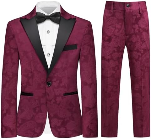 Lamgool Boys Tuxedo Suit Paisley Floral Kids Formal Set Slim Fit 3 Pieces with Jacket Shirt Pant for Sneaker Ball Prom