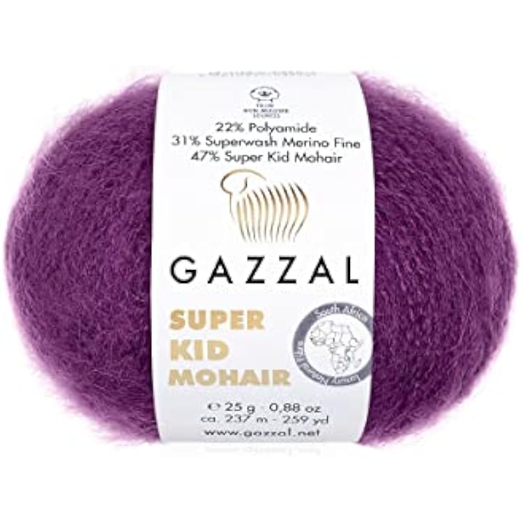 10 PackSkein Gazzal Super Kid Mohair, 0,88 oz25 g, 259 yards237 Meters, 47% Super Kid Mohair, 21% Superwash Merino Fine, and 22% Polyamide, 64410