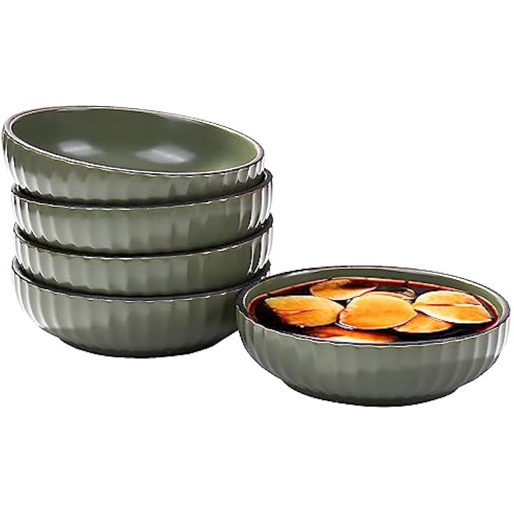 6 OZ Ceramic Soy Sauce Dish Large Dipping Sauce Bowls Pinch Bowls Porcelain Side Dishes for Soy Sauce Dessert Tomato, Set of 5 Dark Green