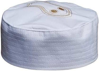 TheKufi White Semi-Stiff Nalain Pak Shareef Sandal Embroidered Kufi