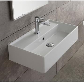 Scarabeo 5001-One Hole Teorema Rectangular Ceramic Wall Mounted/Vessel Sink, White