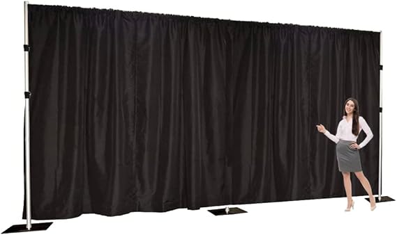 Extra Wide Two Layers One Piece Trade Show Booth Backdrop, Black, 20x10ft