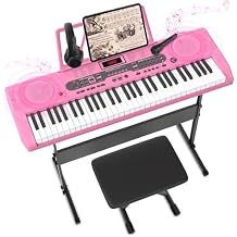 Fenbeli 61 Key Keyboard Piano for Beginners, Electric Piano Keyboard with Stand and Bench, Microphone, Headphone, Sheet Music Stand, LED Screen, 200 Tones, Teaching Mode, Holiday Gift