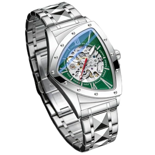 Automatic Triangle Mechanical Watches for Men Punk Rap Style Stainless Steel Luminous Life Waterproof Man Wrist Watch
