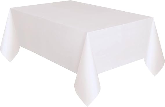 Solid White Rectangular Plastic Table Cover (137cm x 274cm) 1 Count - Elegant & Durable Tablecloth for Parties, Events, and Home Use