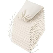 DR 100% Cotton Muslin Drawstring Bags (8x10 Inch - 12-Pack) Natural Unbleached Fabric Storage Pouches for Pantry Kitchen Produce Herbs Gifts Party Favors Travel