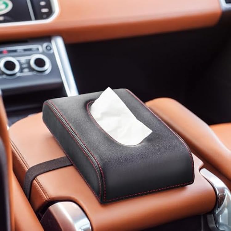 Car Tissue Holder, Car Armrest Box Tissue Holder, Luxury Black Leather, PU Leather Backseat Tissue Case Holder for Vehicle, 9.255.121.97 Suitable for Regular and Flat Kleenex tissues