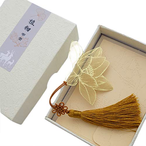 Vintage Metal Bookmark Page Markers Student Reading Pagination Mark with Chinese Knot Pendant for Book Lovers, Page Turners, Travel Readers, Literature Fans,Bookworm Gifts Lotus Flower
