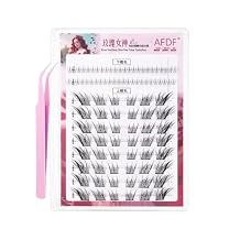 Self Adhesive Fake Eyelashes 96 Clusters Press On Eyelash LASGOOS Natural Curl 3D Lash10-12mm Pre-Glued Fox Winged UP+Flame Lower Mix DIY Extensions No Glue Needed Salon False Lashes With Tweezer