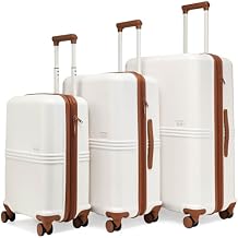 ELLE Expedition 3 Piece Expandable Polycarbonate Spinner Luggage Set | White