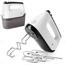 Moss & Stone White Hand Mixer With Snap-On Storage Case, 6 Speed Hand Mixer Electric, 250w Power handheld Mixer for Baking Cake Egg Cream Food Beater, 4 Stainless Steel Accessories