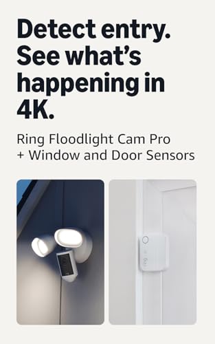 Ring Floodlight Cam Pro (newest model), White with 4 Window and Door Sensors (newest model)