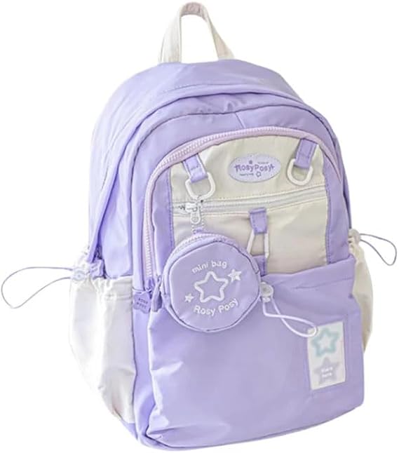 Cream Star Backpack, Large‑Capacity Lightweight Cinch Sack Daypack(Purple)
