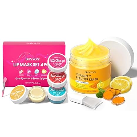 SHVYOG Vitamin C Peel Off Face Mask with 4 Pack Lip Mask Set, Blackhead Remover & Deep Cleansing Face, Lip Sleeping Mask Nourish Lip Balm