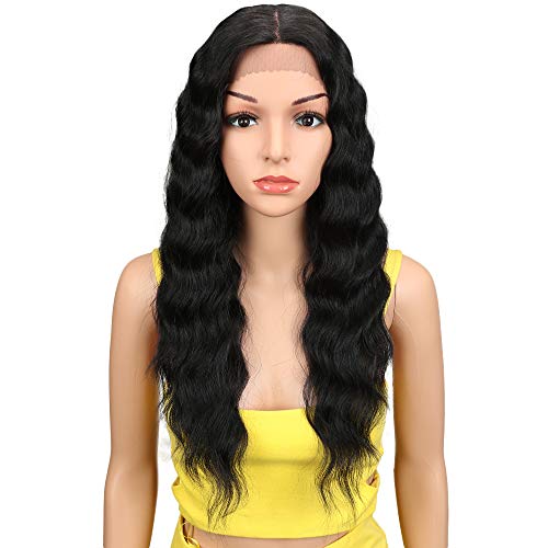 Joedir Lace Front Wigs 24 Long Wavy Synthetic Wigs For Black Women 130% Density Heat Resistant Synthetic Hair WigNATURAL BLACK