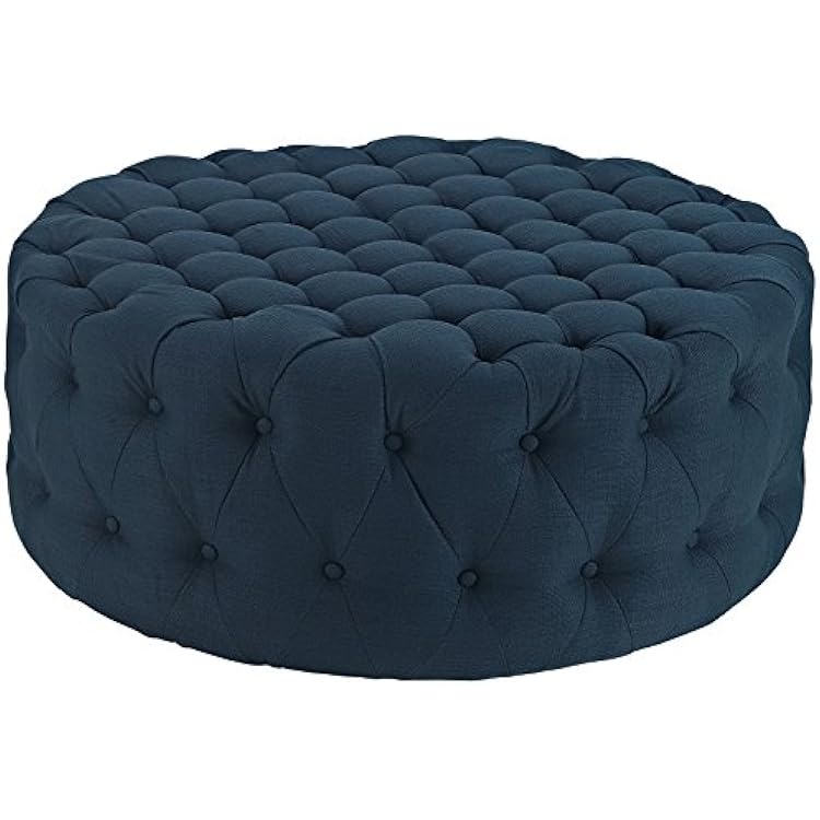 ModwayEEI-2225-AZUAmourFabric Upholstered Button-Tufted RoundOttomanAzure