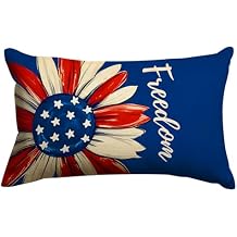 JOOCAR 4th of July Freedom Pillow Covers Independence Memorial Day Patriotic America Stars Blue Linen Throw Pillow Case Cushion Cover for Home Sofa Couch 16x24 Inch