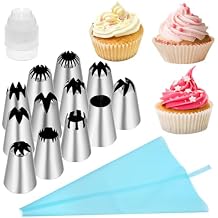 12 Reusable Large Piping Tips Set Stainless Steel frosting tips with Reusable Pastry Bag Bake Cake Piping Bags Cake Decorating Tips Set for DIY Pastry Dough Cookie Cupcake Cake