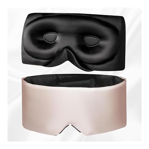 USlixury Silk Sleep Mask, 3D Contoured Sleeping Masks, Blackout Sleep Mask for Women with Nose Wing,100% Pure Mulberry Silk Eye Masks,Face-Hugging Non-Slip, 27.5x4.5, Light Pink