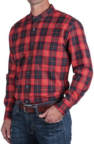 Traditional Irish Grandfather Shirt, Mens Casual Long Sleeve Button Down Collarless Dress Shirt