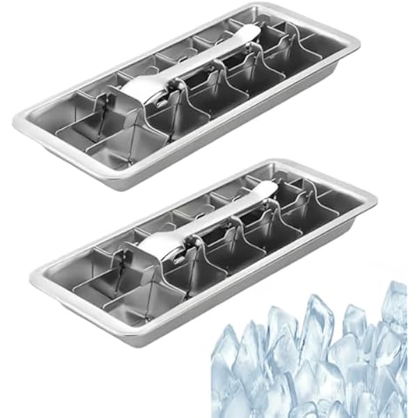 Stainless Steel Freezer Tray, 18 Slot Ice Cube Tray for Bars, Kitchens, Levers, Easy Cubes Removal, Metal Ice Food Grade Freezer Mold for Food Juice, Dishwasher Safe 2 Pieces Parallel Import
