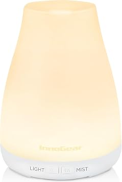 InnoGear Essential Oil Diffuser, Ultrasonic Diffusers for Home Aromatherapy Humidifier for Bedroom Room 7 Colors LED 2 Mist Mode Auto Off, Basic White