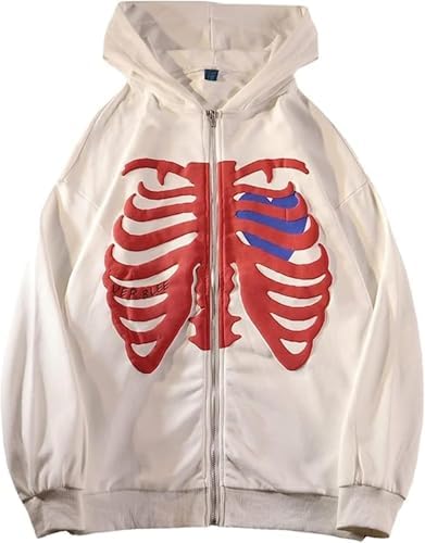 Skeleton Zip Up Hoodie Y2k Skeleton Sweatshirt Jacket Streetwear Hoodies for Men Women Thoracic Heart Skull Hoodie