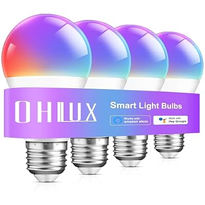 OHLUX Smart Light Bulbs, Color Changing LED Bulbs for Alexa and Google Assistant, 2.4GHz WiFi and Bluetooth with Music Sync, E26 A19, 120V, 4 Pack