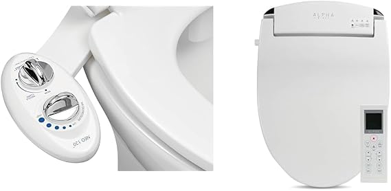LUXE Bidet NEO 120 - Self-Cleaning Nozzle, Fresh Water Non-Electric Bidet Attachment & Alpha Bidet JX Elongated Bidet Toilet Seat, White, Endless Warm Water