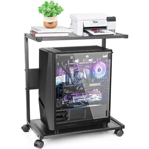 Bfttlity Computer Tower Stand, Iron PC Stand 2-Tier CPU Stand with Locking Caster Wheels Suitable for Most PC