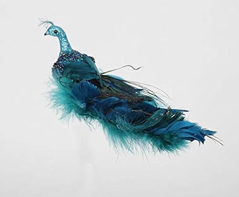 Peacock Christmas Ornaments, 12 Inch Blue Teal Feather Bird Clip Decoration