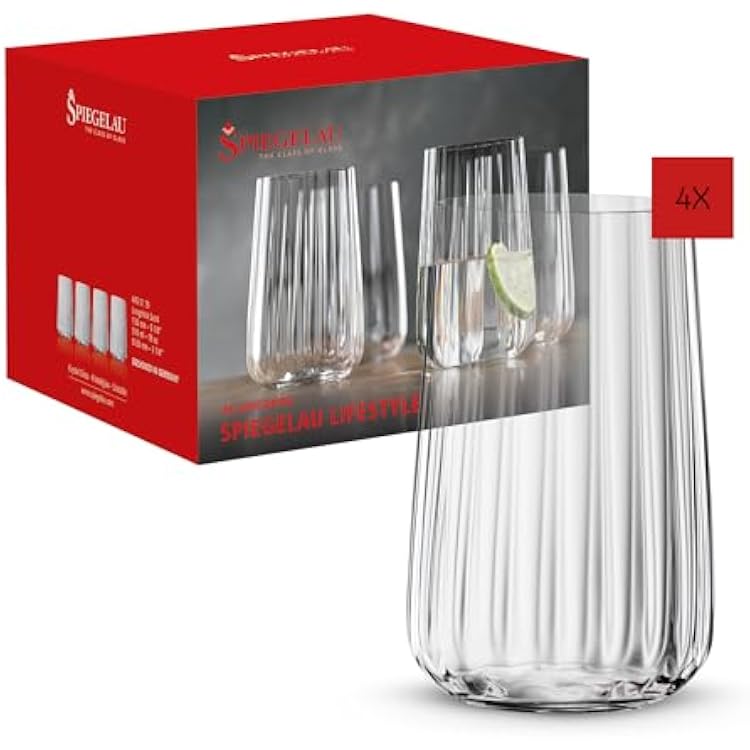 Spiegelau Lifestyle Longdrink Tumblers, Set of 4, European-Made Lead-Free Crystal, Modern Highball Glasses, Dishwasher Safe, Professional Quality Cocktail Glass Gift Set, 17 oz