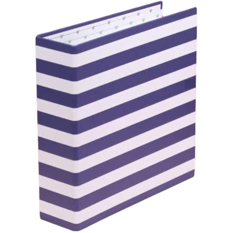 Craftelier - Lined Cardboard Album with Striped Pattern 6 x 8 | 2 Gold Metallic D-Ring System | Hard and Resistant Covers | Size 22.5 x 23 x 6 cm - Color Navy Blue and White